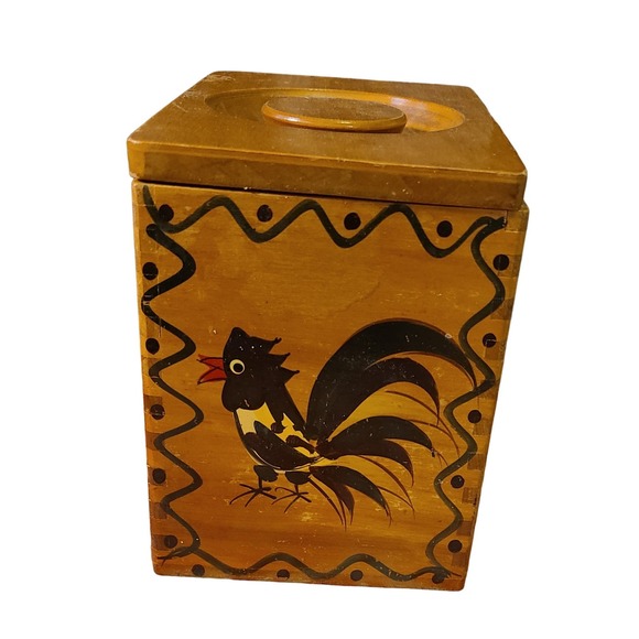 vintage rustic woodpecker woodware Japan box with lid Dovetail farmhouse - Picture 1 of 7